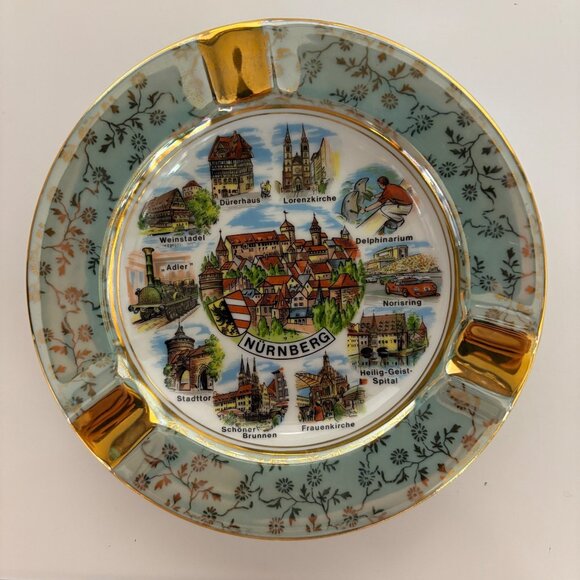 Bavaria Nurnberg Porcelain Ceramic Ashtray West Germany Gold Trim Vintage 5.75in - Picture 5 of 7